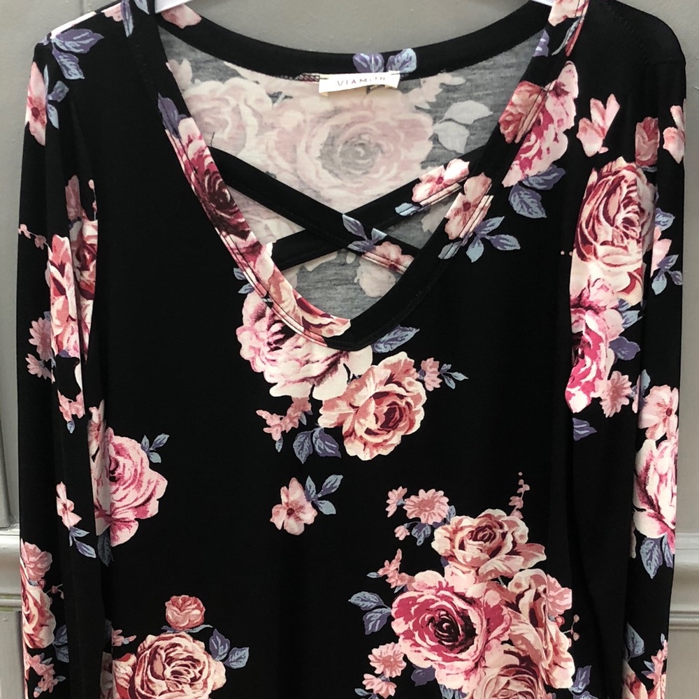 Cross cross front black floral tunic